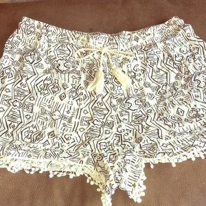 xhilaration Aztec print shorts with pompon trim